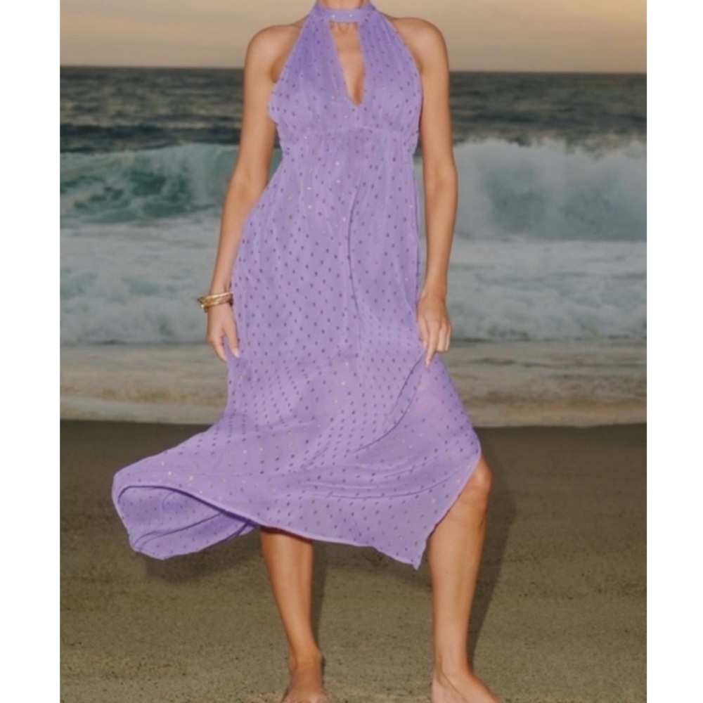 Anthropologie Lavender Halter Maxi Dress